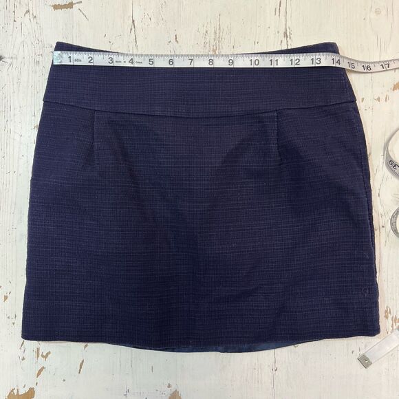 J. Crew Skirt Size 2 Textured Cotton Mini Navy Blue Exposed Zipper #200A - Picture 4 of 5